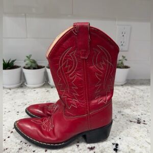Old West Red Leather Cowboy Boots | Youth Size 2.5 | Western